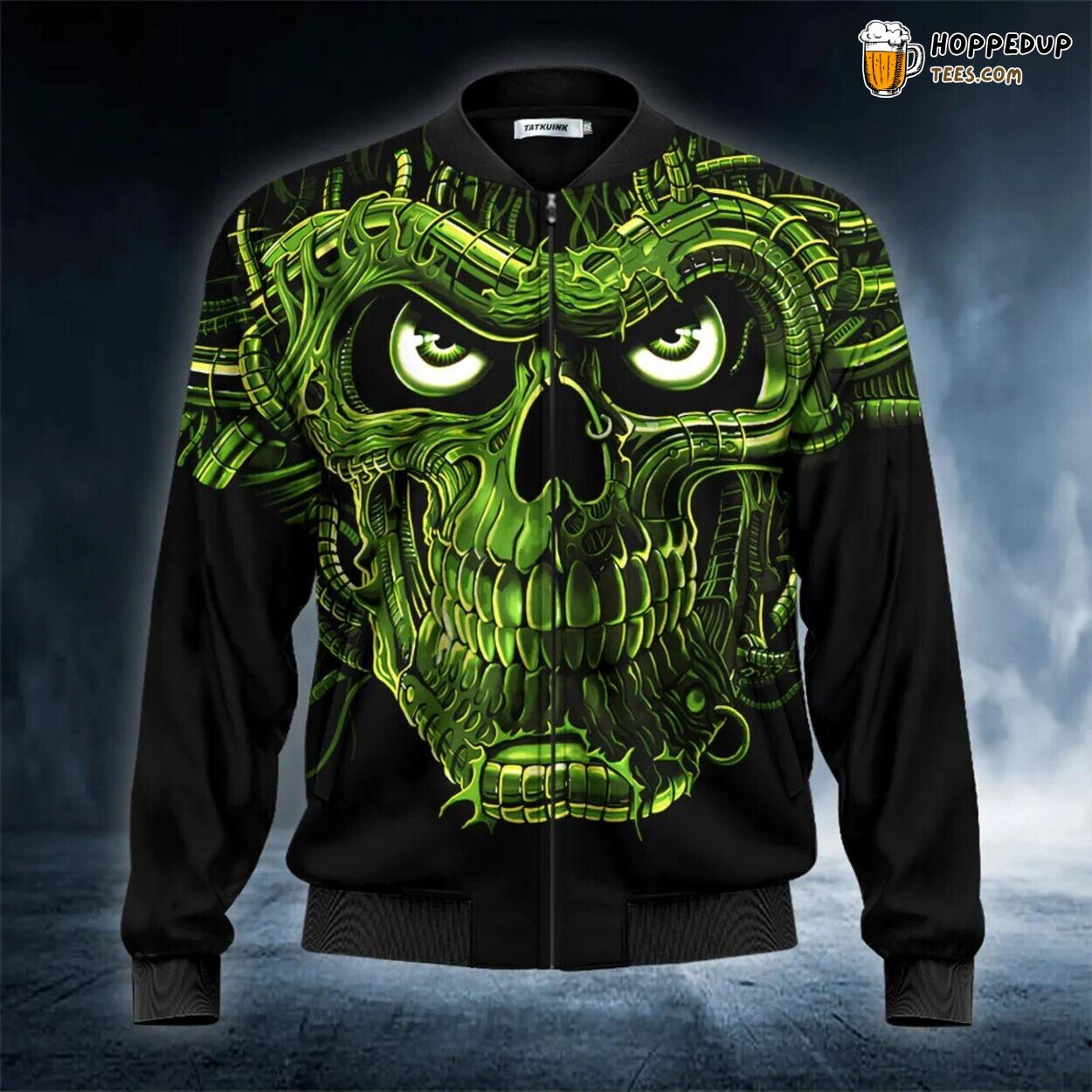 Green Scary Skull Skeleton Unique Bomber Jacket 3D Viking Graphic Clothing