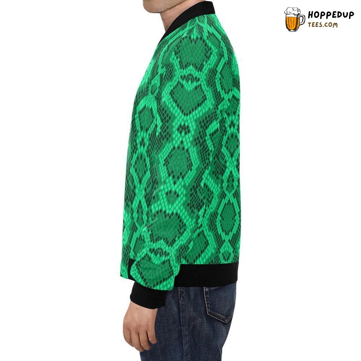 Green Snakeskin Python Design Men’s Bomber Jacket Exotic Reptile Fashion Wear