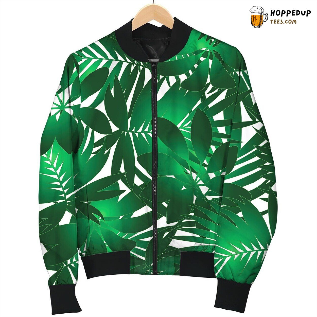 Green Tropical Pattern Bomber Jacket