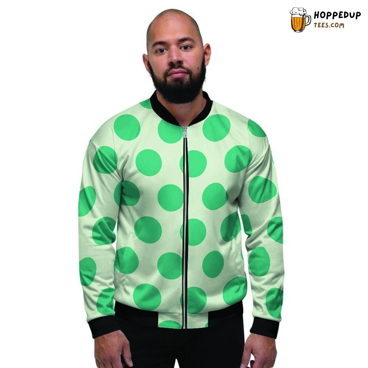 Green White Polka Dot Design Men’s Bomber Jacket Vintage Spotted Fashion Look