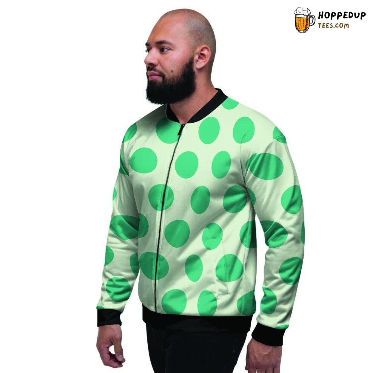 Green White Polka Dot Design Men’s Bomber Jacket Vintage Spotted Fashion Look