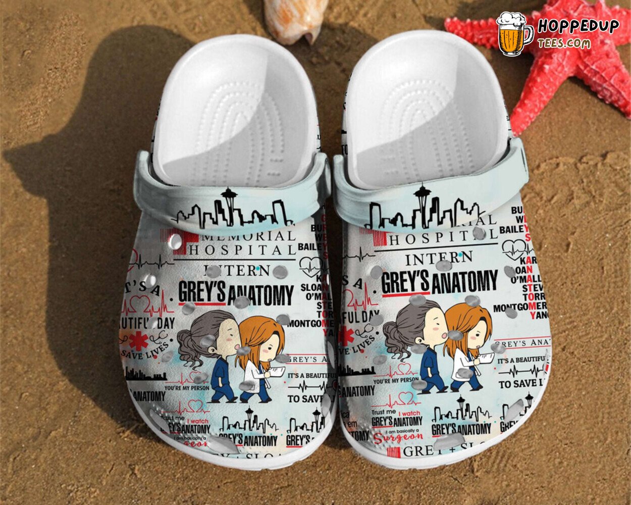 Grey Anatomy Nurse Pattern Comfortable Rubber Clogs Shoes Unique Footwear