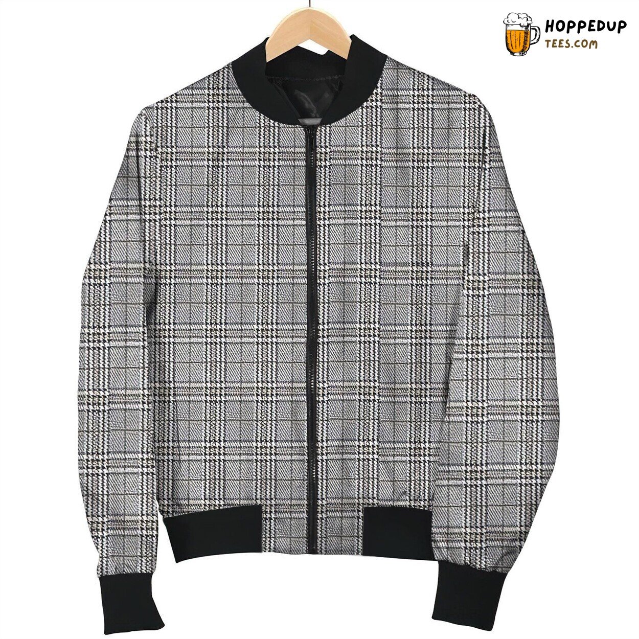 Grey Black Tartan Bomber Winter Jacket Unique Collection Design Look