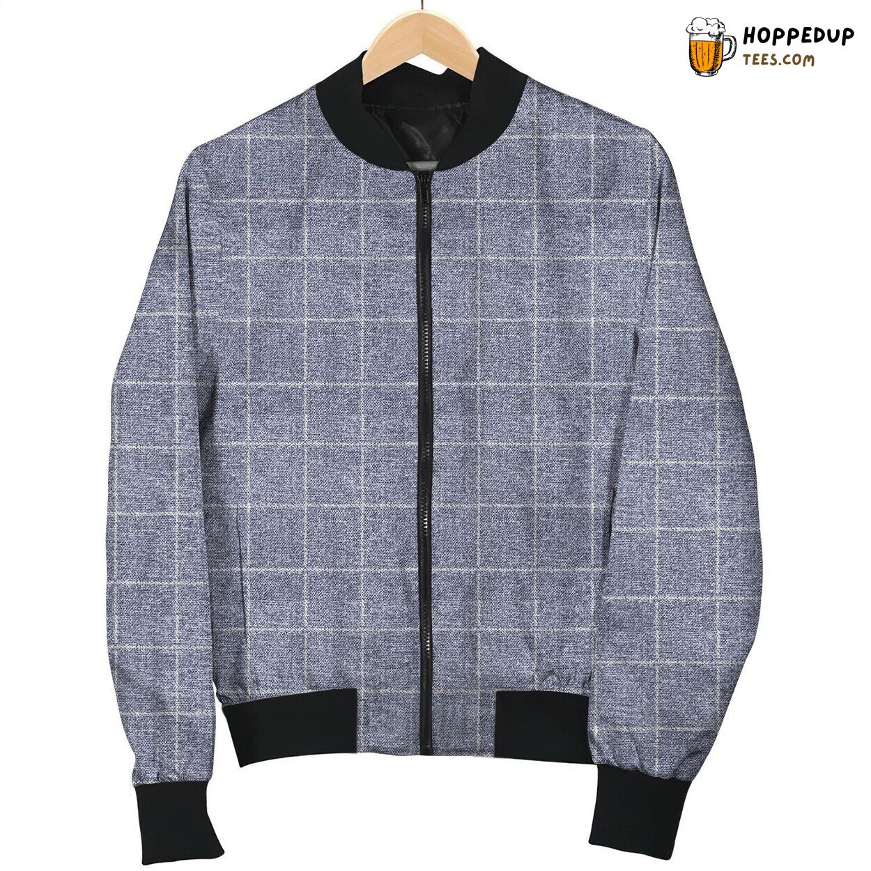 Grey Blue Tartan Bomber Jacket Winter Unique Collection Design Style Look