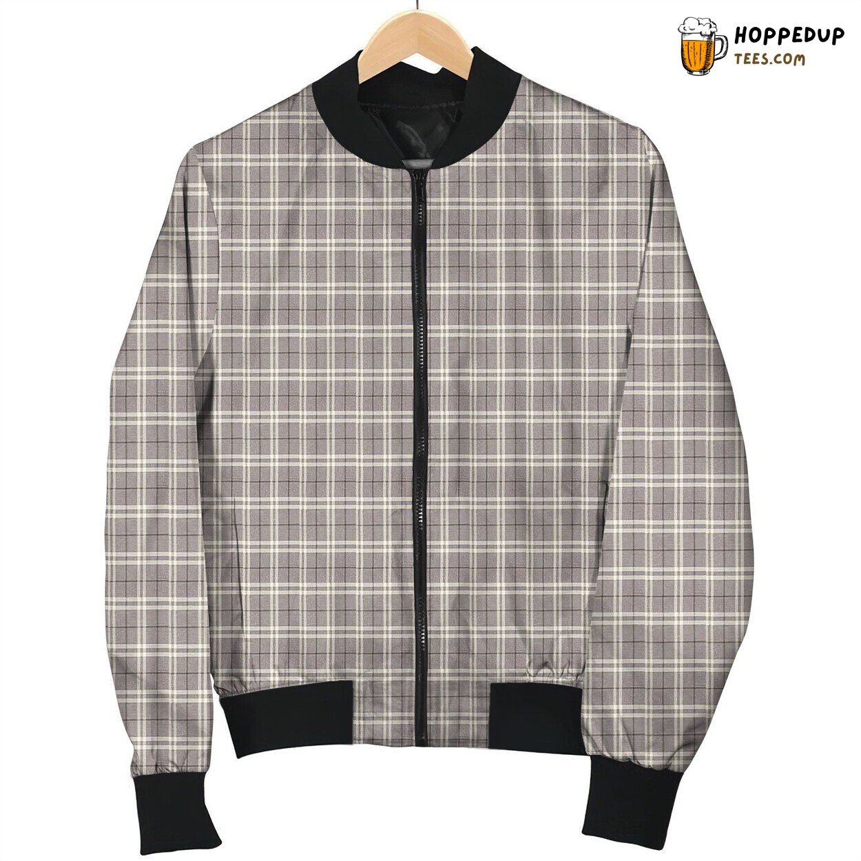 Grey Brown Tartan Winter Bomber Jacket Unique Collection Design Style Look