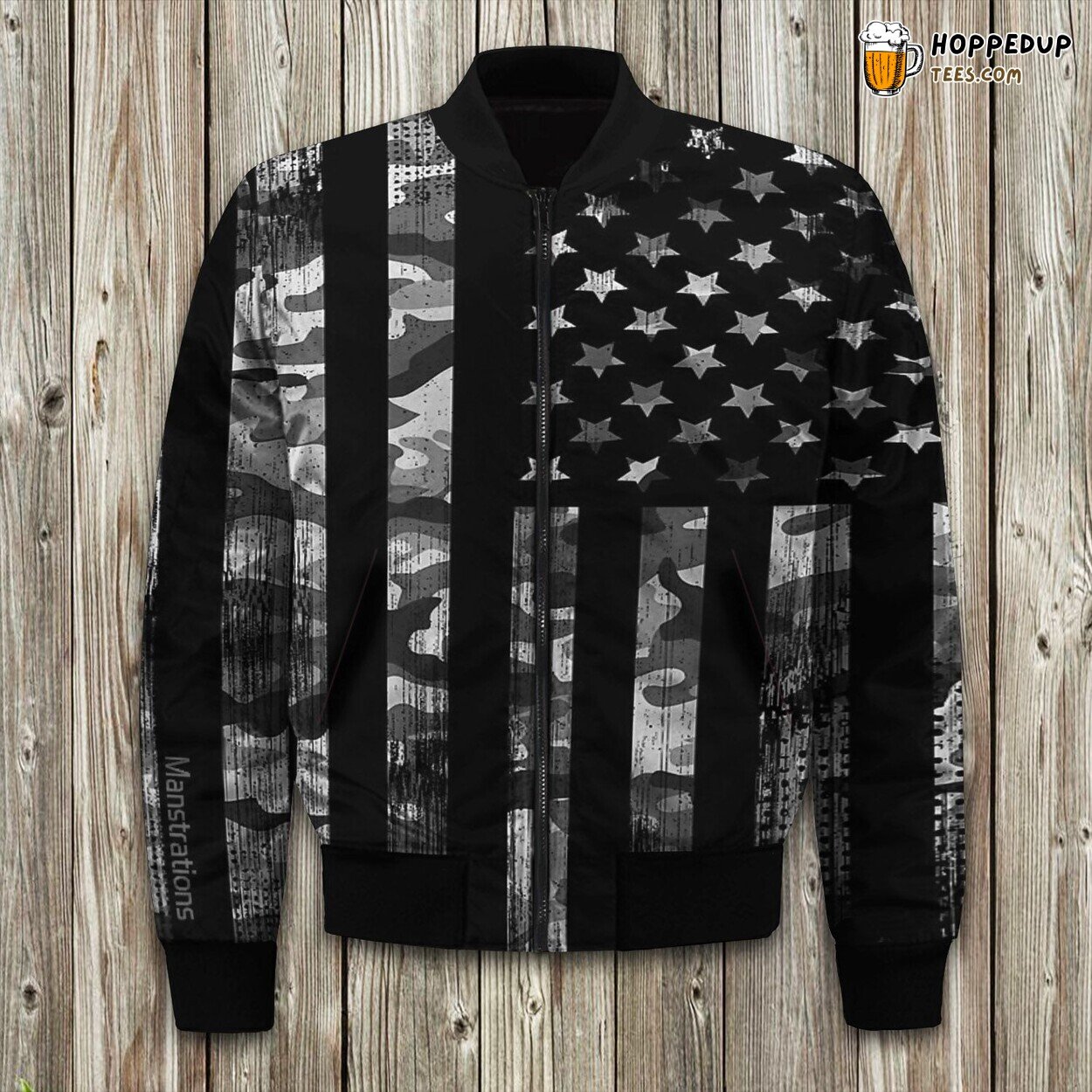 Grey Camouflage Bomber Winter Jacket USA Flag Inspiration Coat