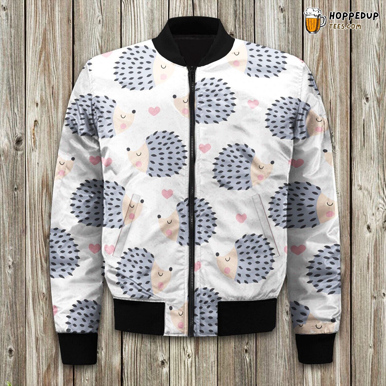 Grey Hedgehog Design Winter Bomber Jacket Cute Quirky Warm
