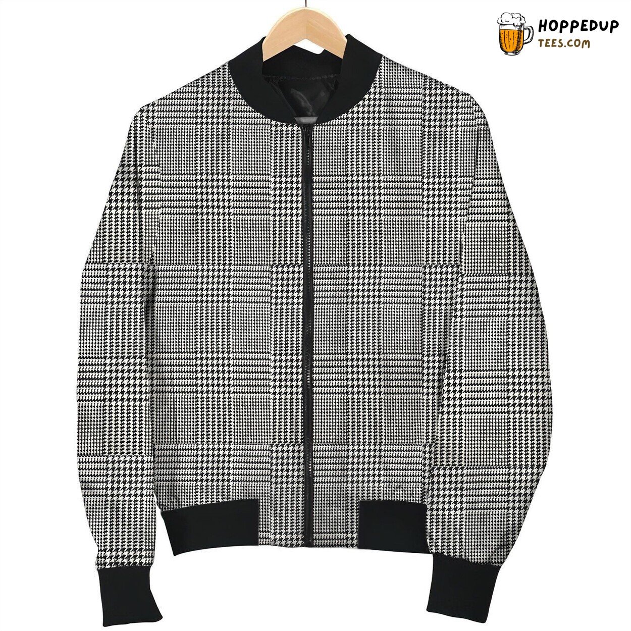 Grey Houndstooth Design Bomber Winter Jacket Stylish Pattern Coat