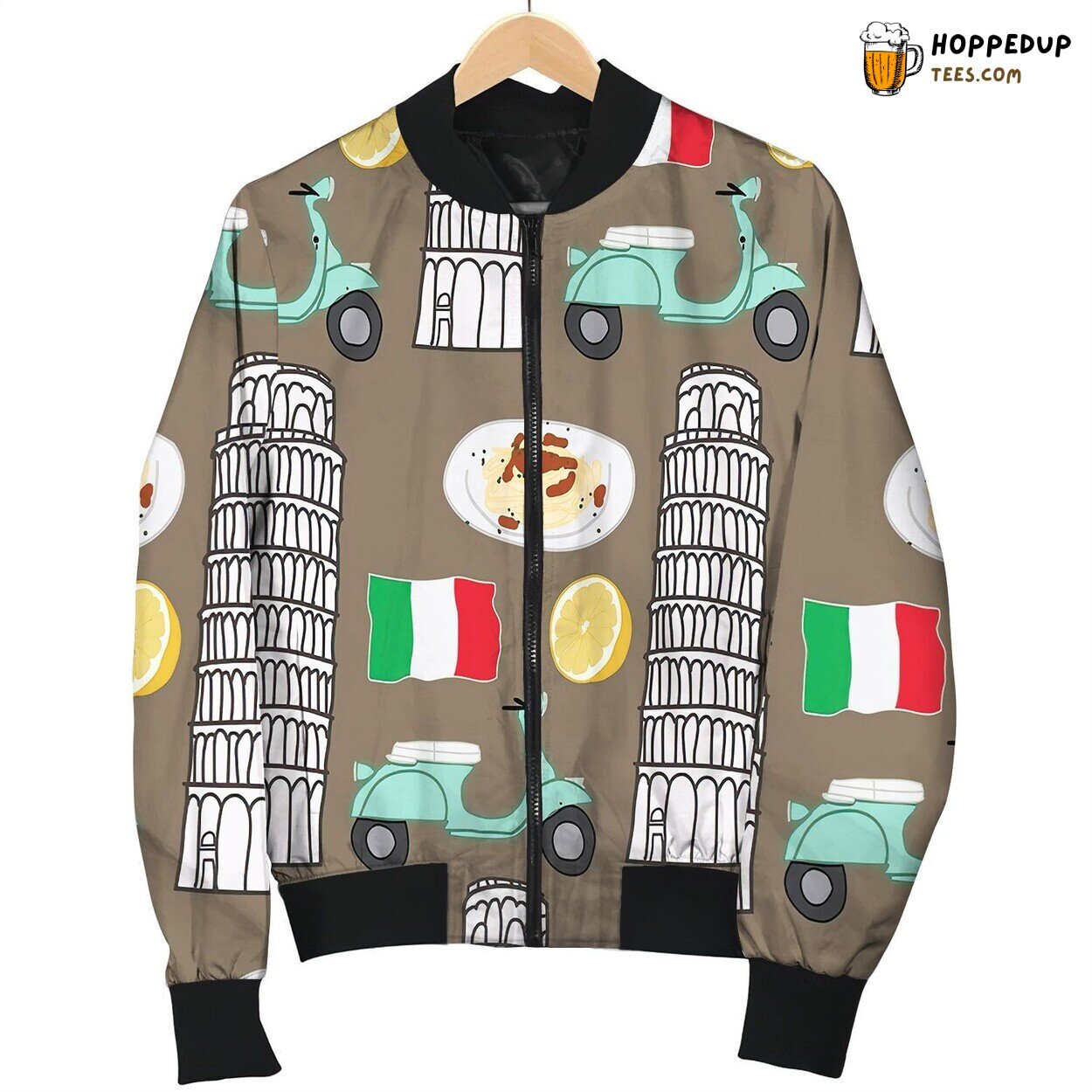 Grey Italy Pattern Bomber Jacket
