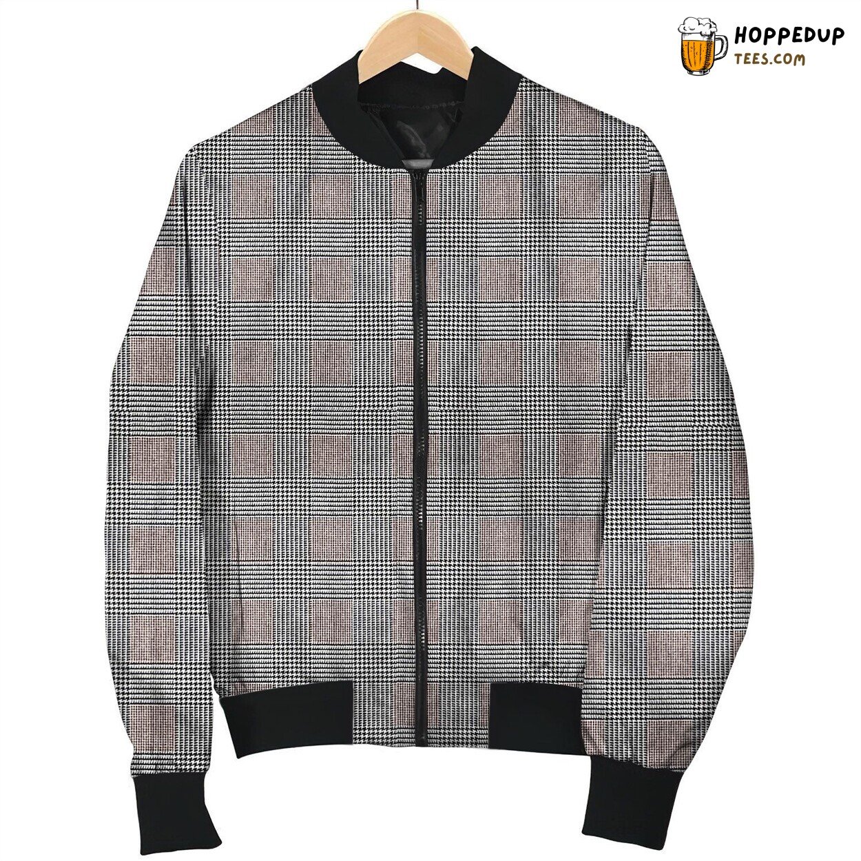 Grey Pink Tartan Winter Bomber Jacket Unique Collection Design Style Look