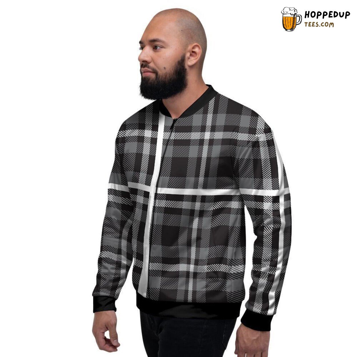 Grey Plaid Tartan Classic Design Men’s Bomber Jacket Timeless Style Statement