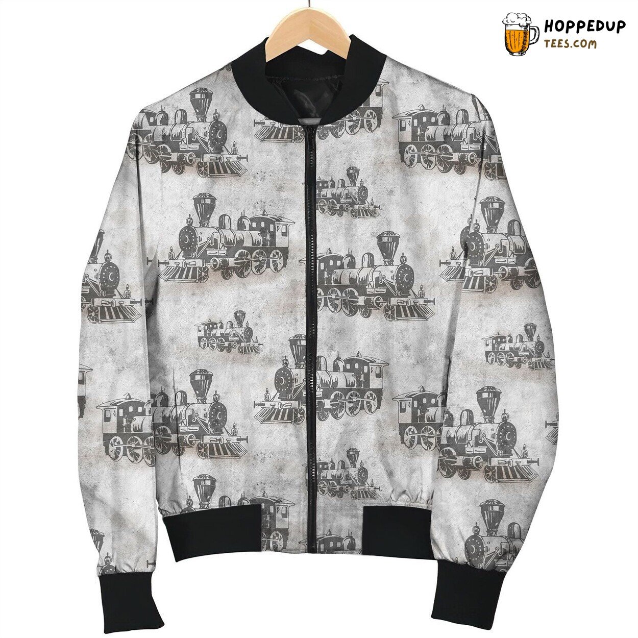 Grey Train Mechanical Elegance Winter Bomber Jacket Steel Beauty