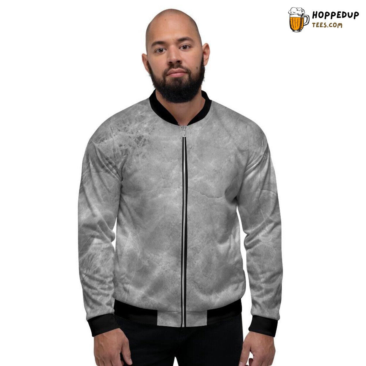 Grey Veined Marble Design Men’s Bomber Jacket Sophisticated Natural Pattern