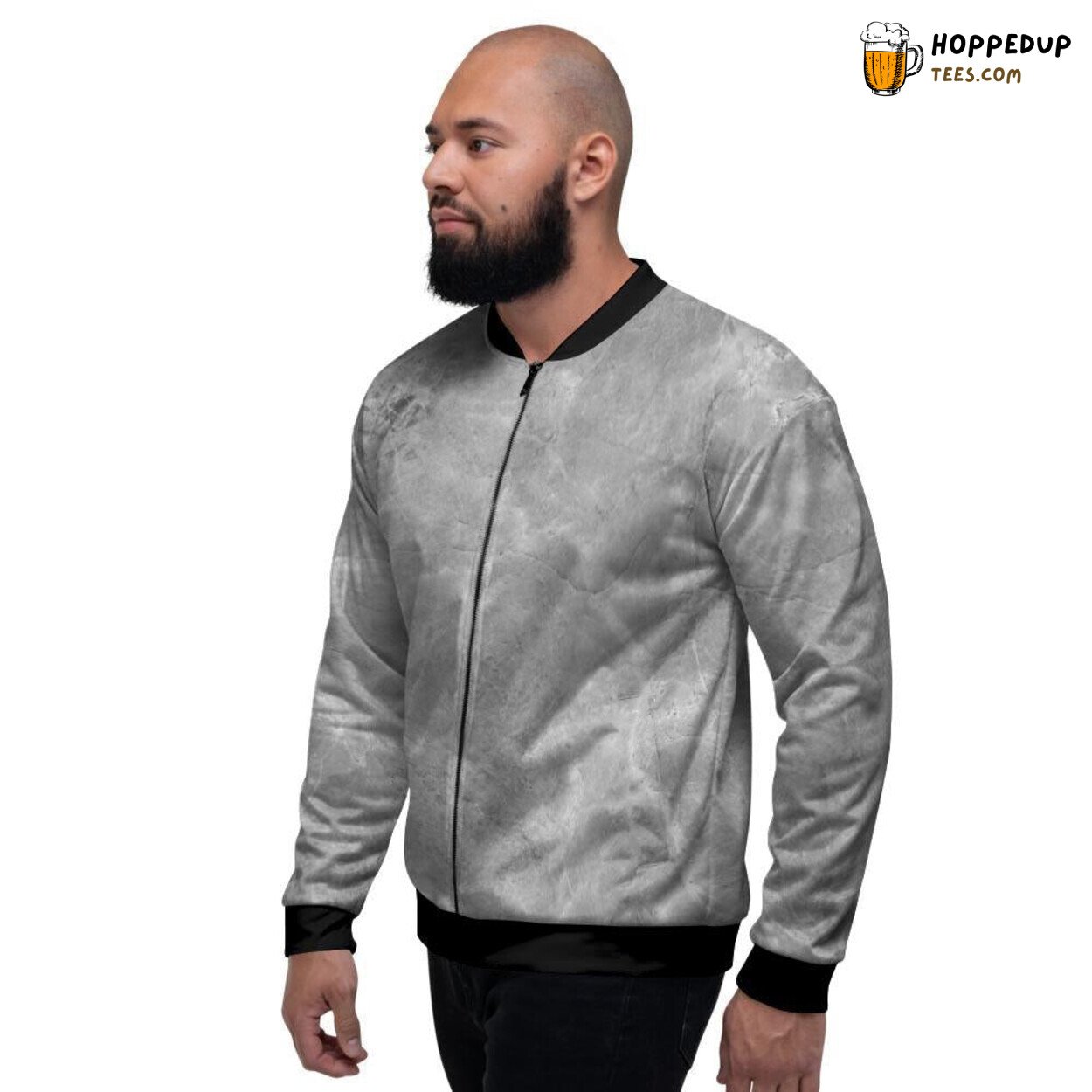 Grey Veined Marble Design Men’s Bomber Jacket Sophisticated Natural Pattern