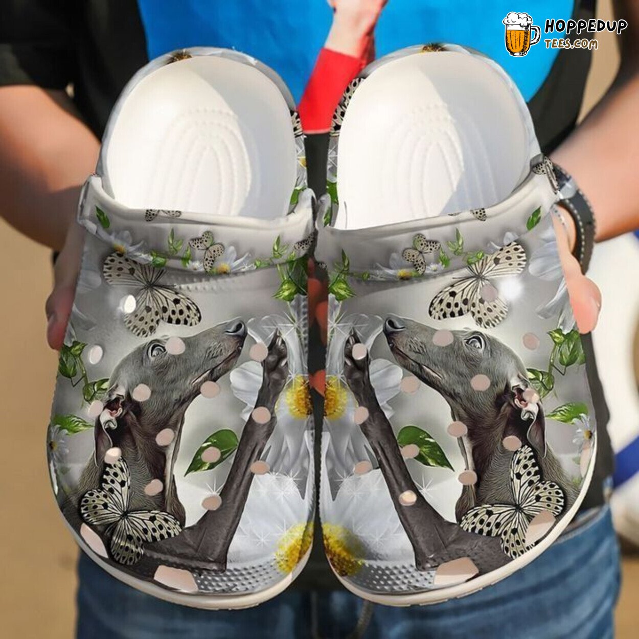 Greyhound Daisy Design Clog Shoes Unique Pet Floral Theme Comfortable Style