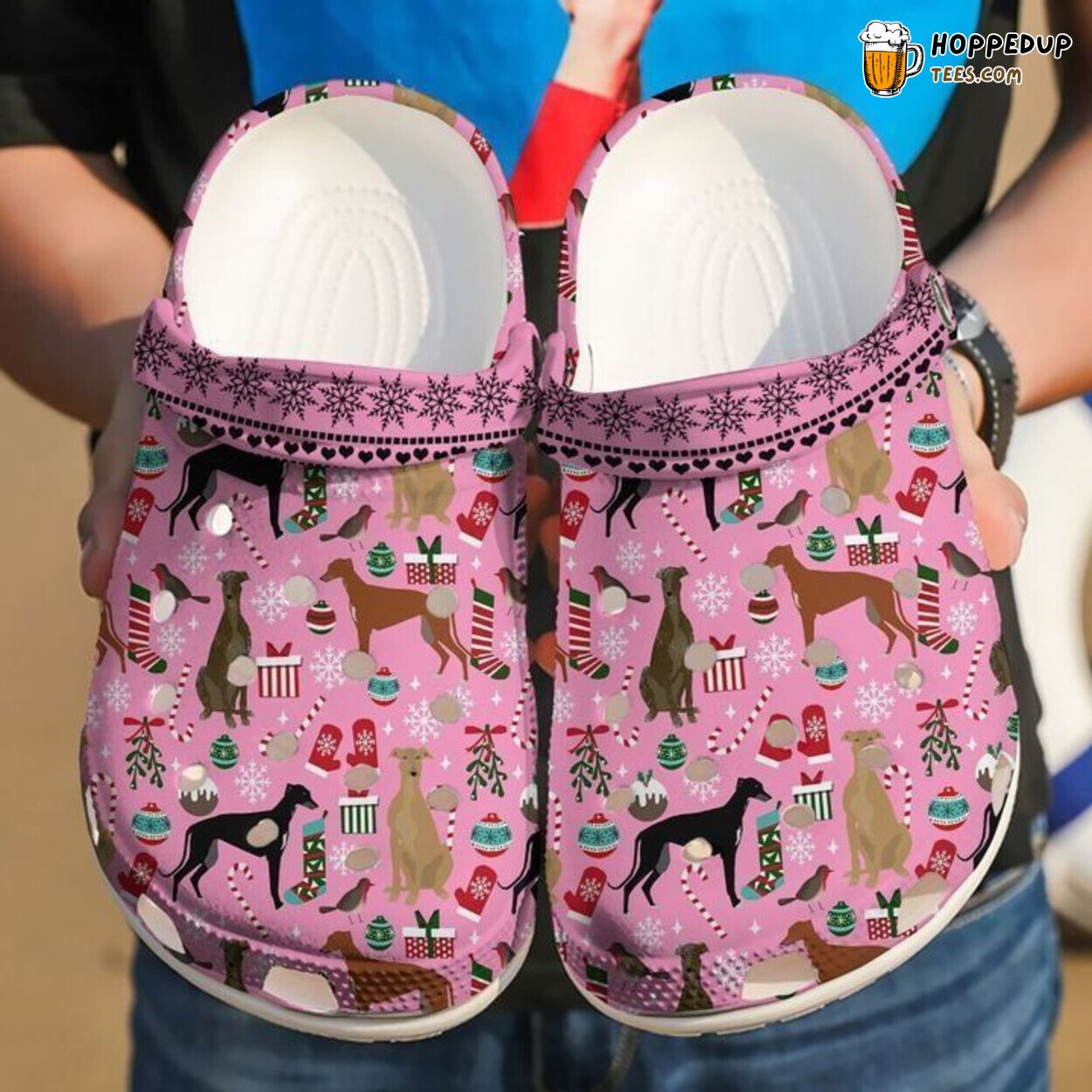 Greyhound Dog Christmas Theme Comfortable Clog Shoes Holiday Season Gift