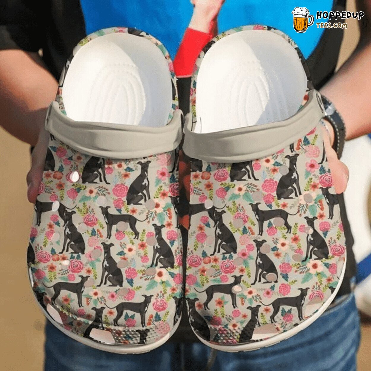 Greyhound Floral Themed Comfortable Unique Design Clog Shoes Gift