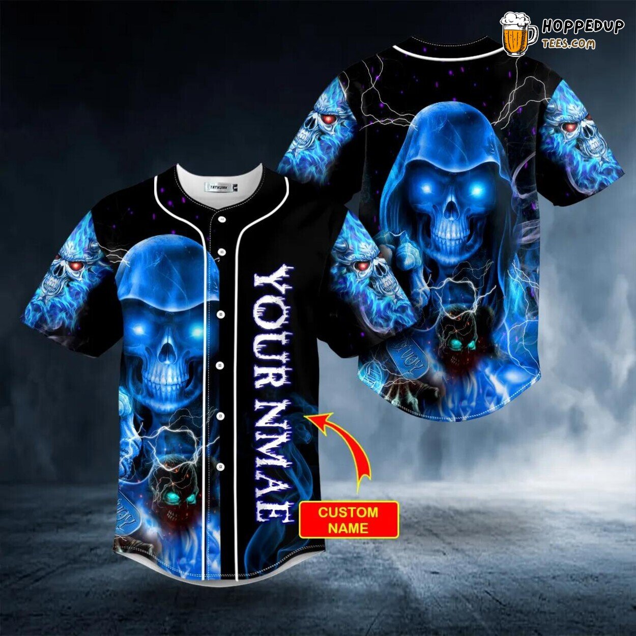 Grim Reaper Blue Fire Lightning Unique Design Skull Baseball Jersey