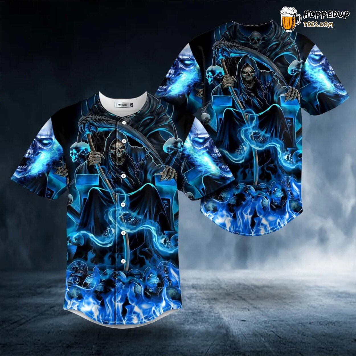 Grim Reaper Blue Fire Skull Unique Baseball Jersey Authentic Design