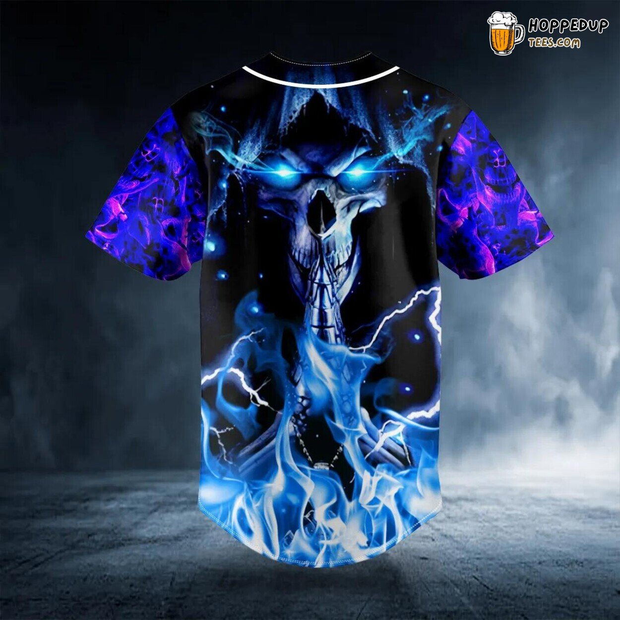 Grim Reaper Deep Blue Fire Prayer Baseball Jersey Viking 3D Print Edition