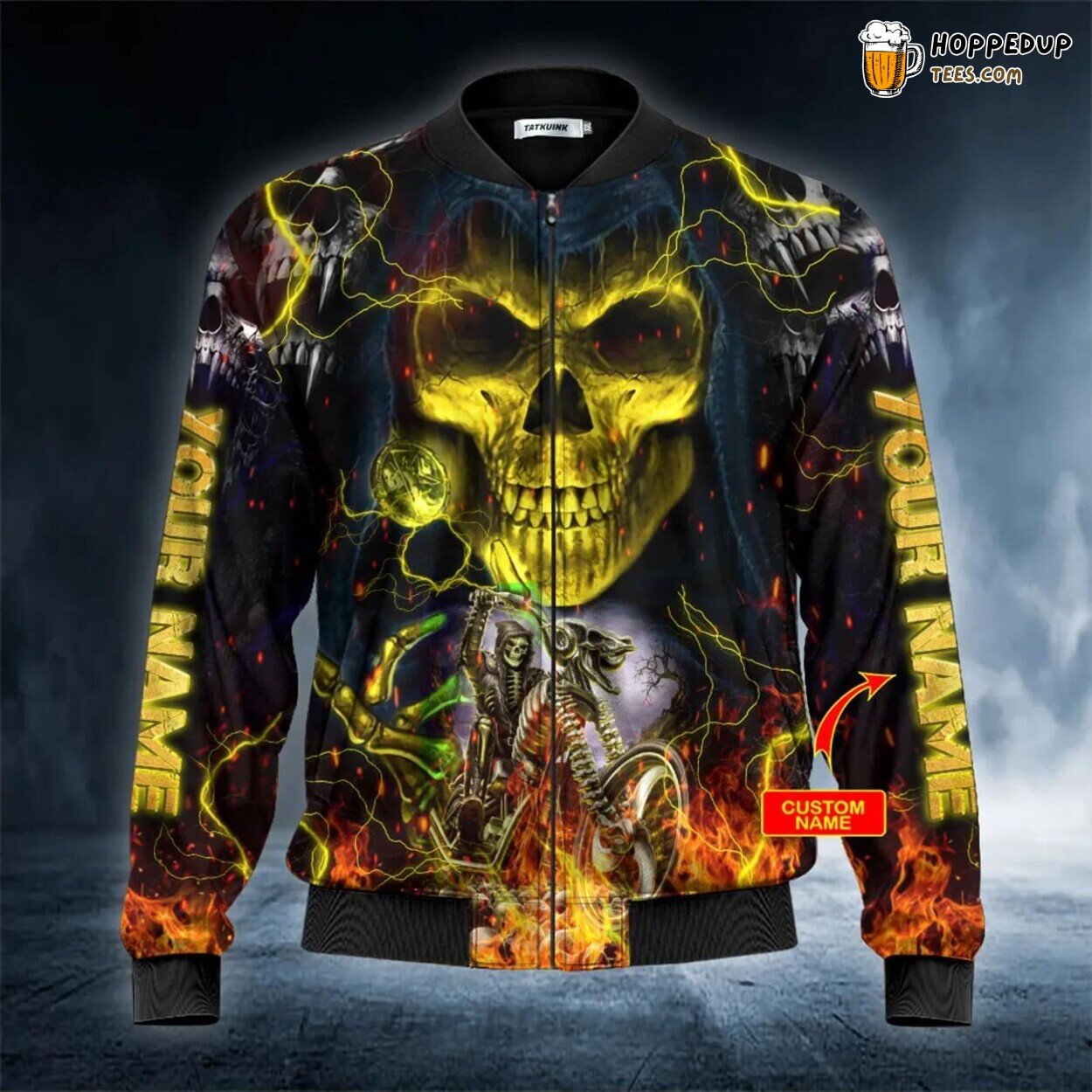 Grim Reaper Flame Biker Skull Custom Bomber Jacket 3D Print Viking Apparel