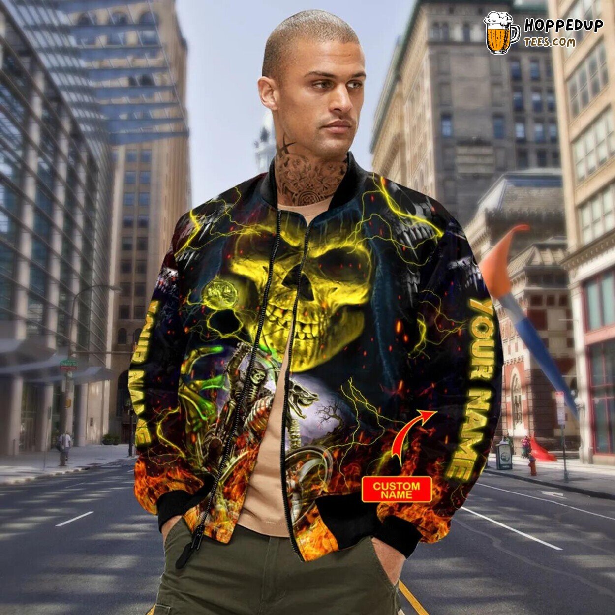 Grim Reaper Flame Biker Skull Custom Bomber Jacket 3D Print Viking Apparel
