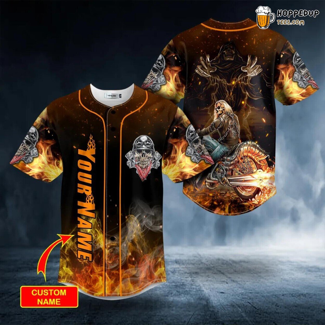 Grim Reaper Ghost Racer Fire Skull Tailored Baseball Jersey Unique