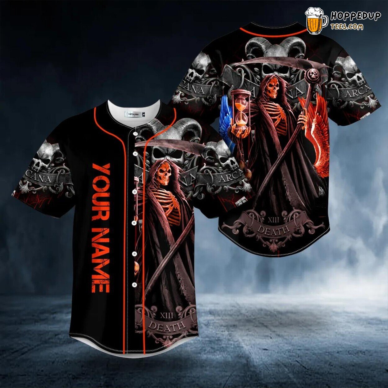 Grim Reaper Horned Skull Sand Clock Tailored Baseball Jersey Custom