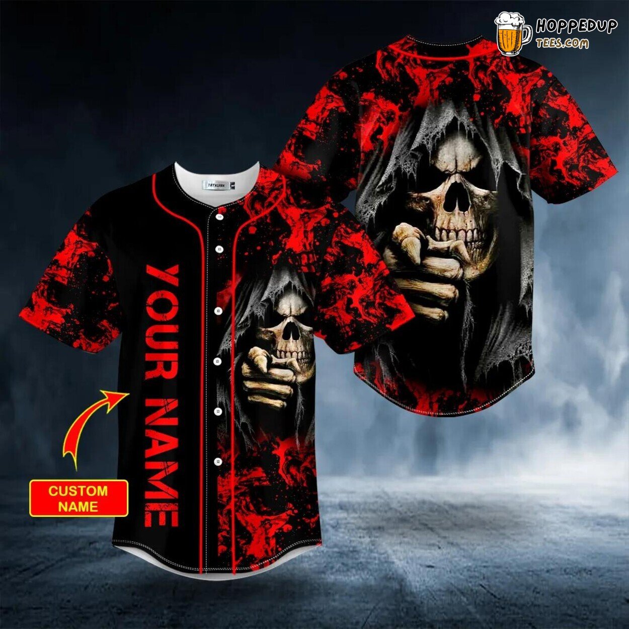 Grim Reaper Pointing Bloody Skull Baseball Jersey Unique Design