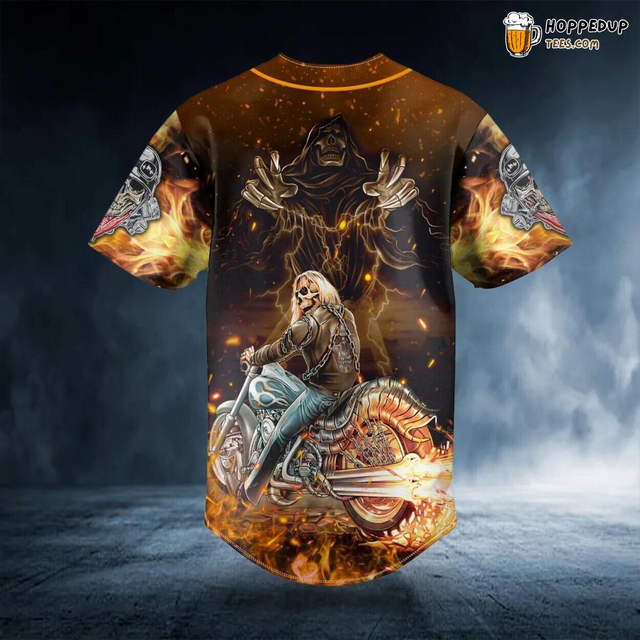 Grim Reaper Racer Fire Skull Baseball Jersey Graphic Tees 3D Print Design