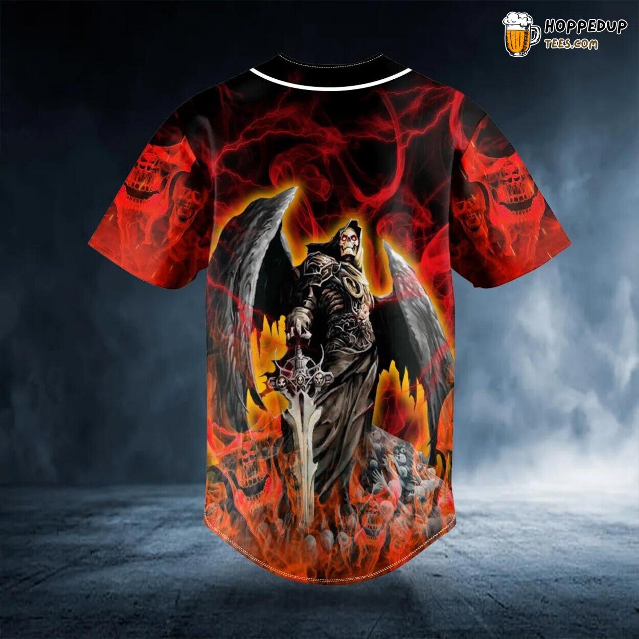 Grim Reaper Red Smoke Skull Baseball Jersey Viking 3D Tees Unique Design Wear