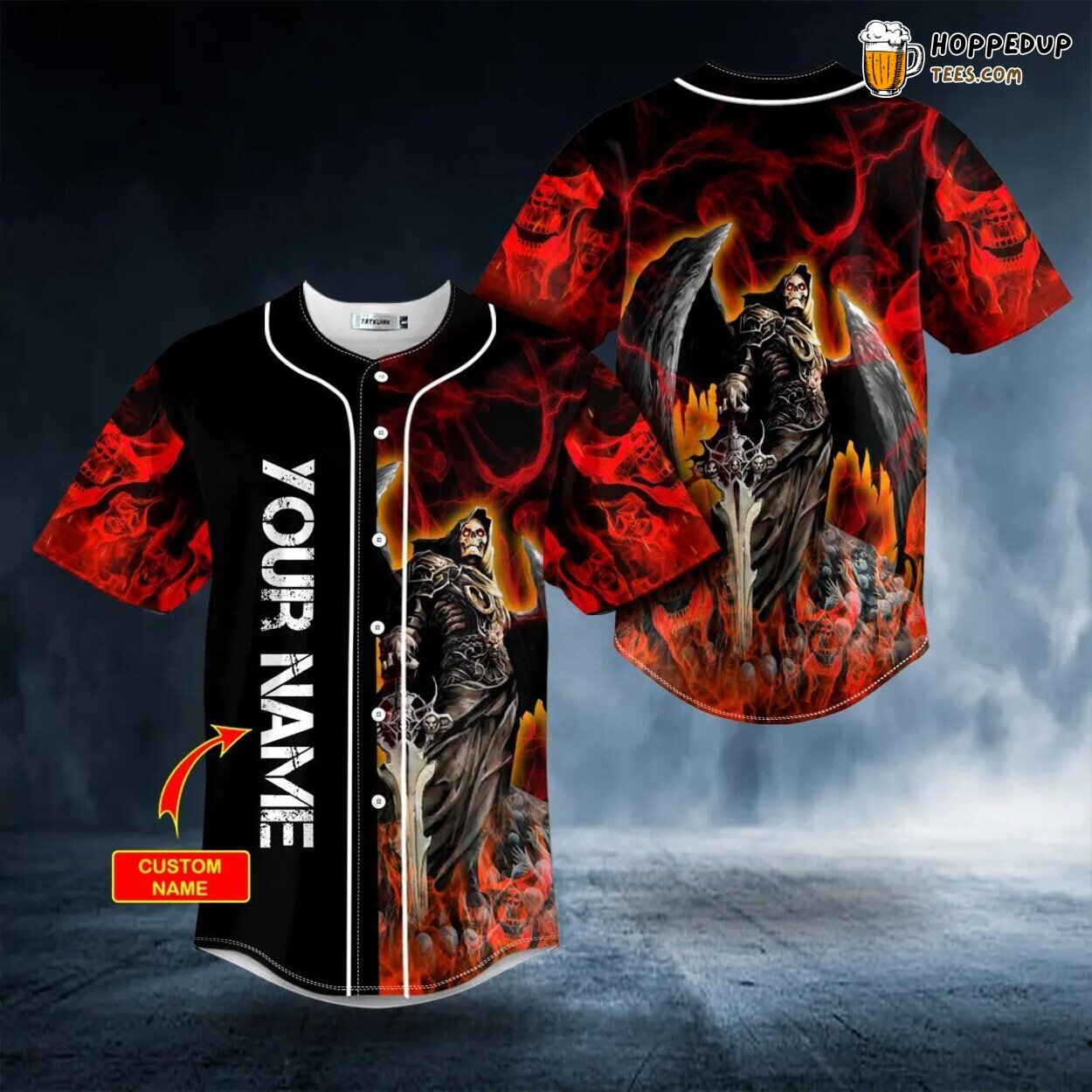 Grim Reaper Red Smoke Skull Unique Design Authentic Baseball Jersey