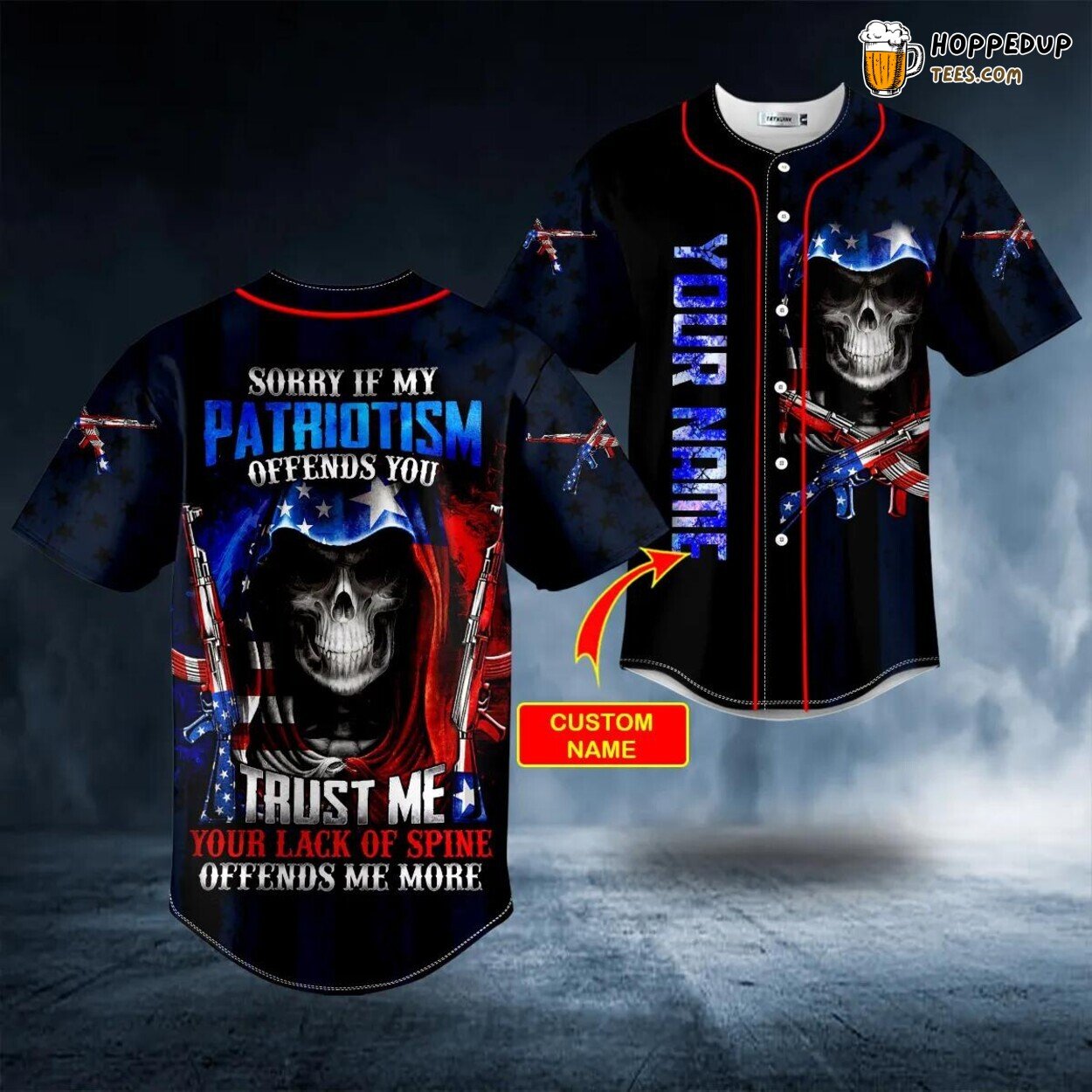 Grim Reaper Skull American Flag Patriotism Unique Baseball Jersey Design