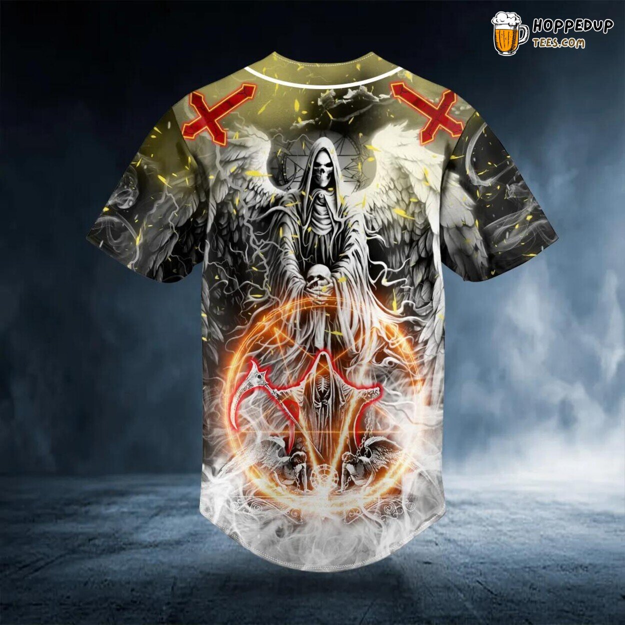 Grim Reaper Wings Cross Baseball Jersey Graphic Tees 3D Print Special Edition