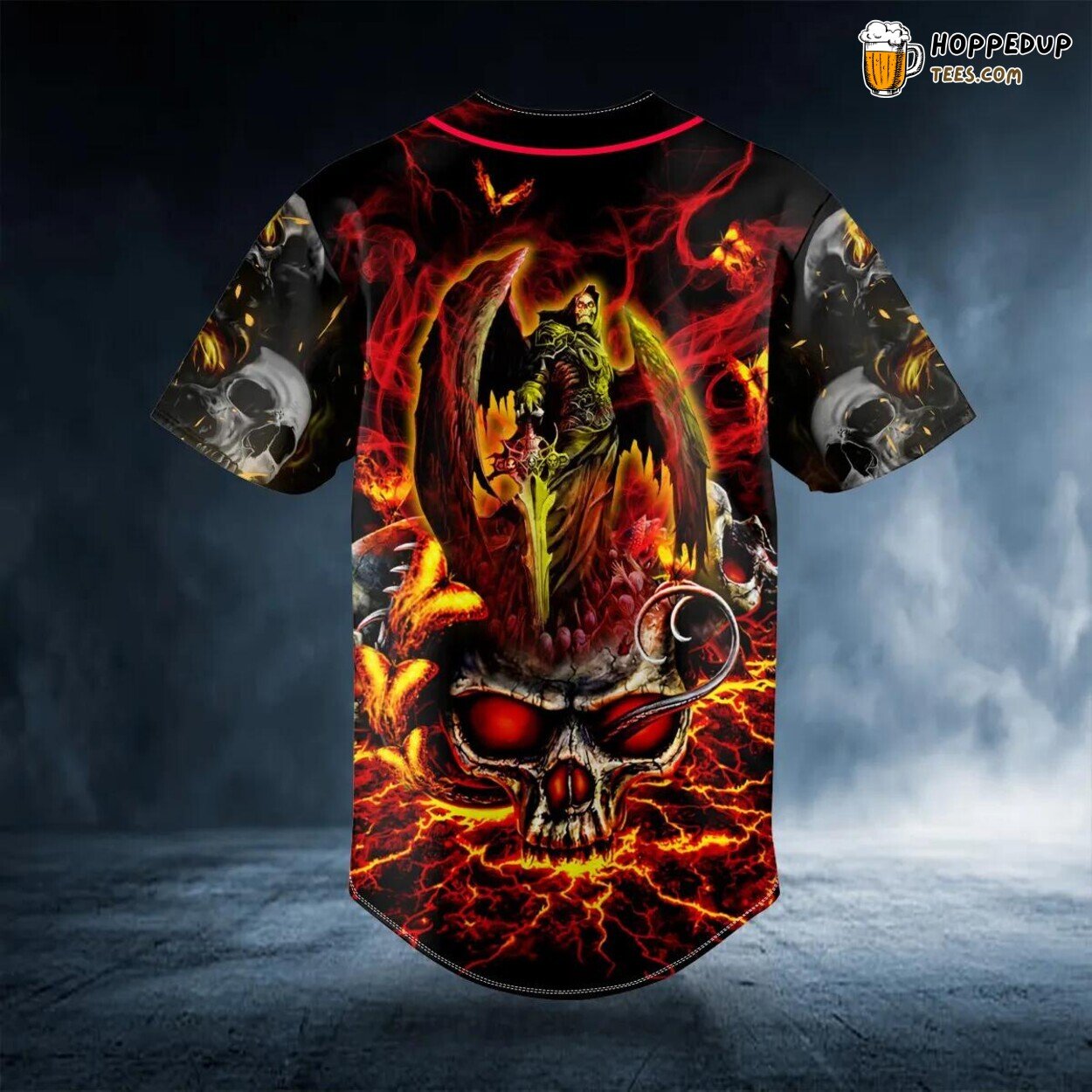 Grim Reaper Wings Lightning Skull Baseball Jersey Viking 3D Tees Unique Design