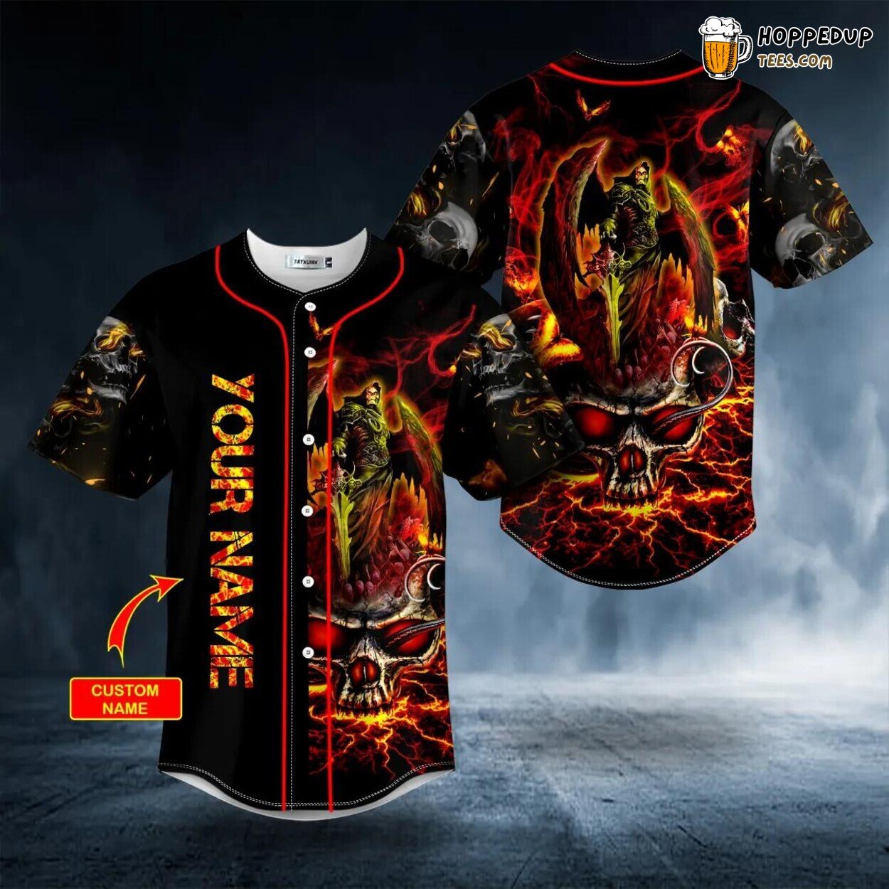 Grim Reaper Wings Lightning Skull Baseball Jersey Viking 3D Tees Unique Design