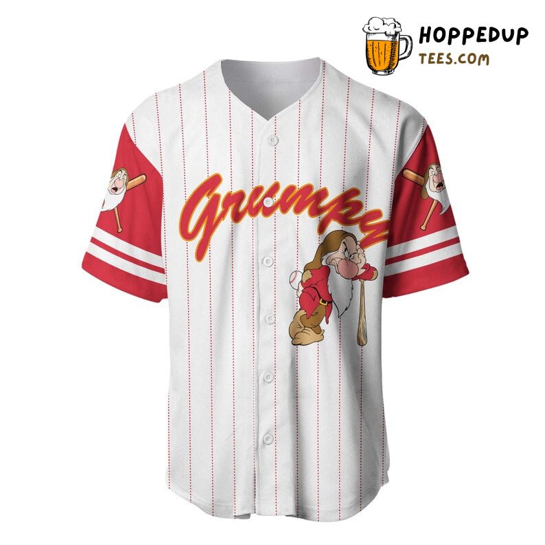 Grumpy Dwarf Snow White All Over Print Pinstripe Baseball Jersey White Unisex Jersey Shirt