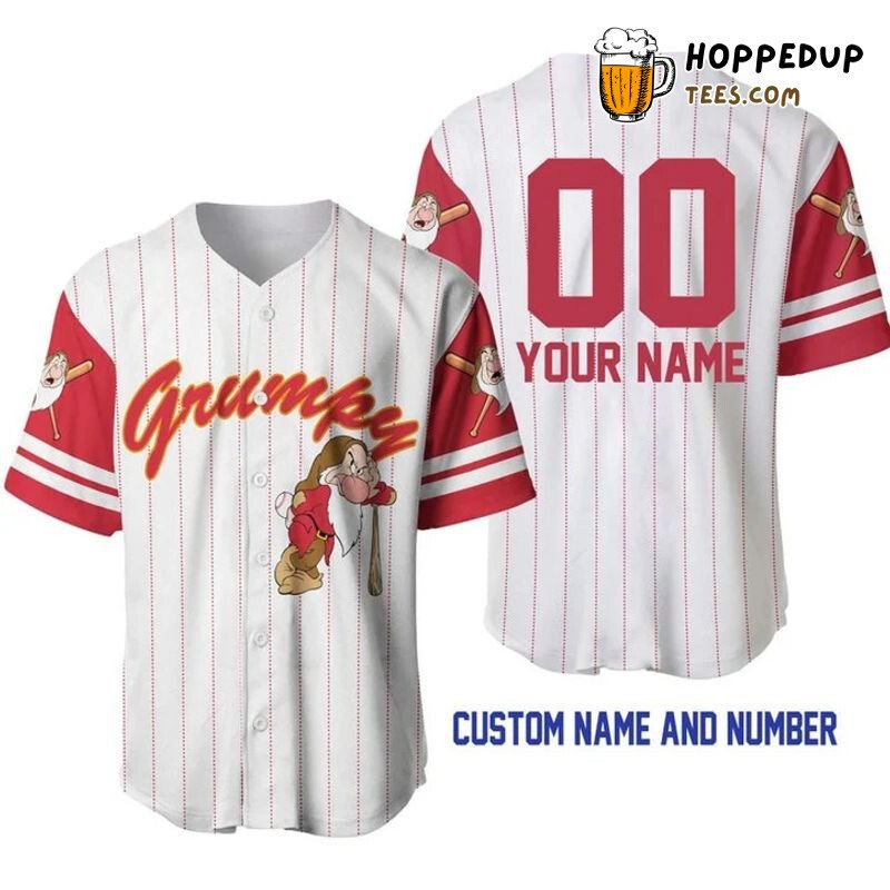 Grumpy Dwarf Snow White Personalized White Pinstripe Baseball Jersey
