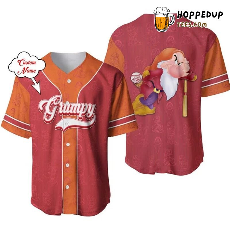 Grumpy Dwarf Snow White Red 3D Pinstripe Baseball Jersey Custom