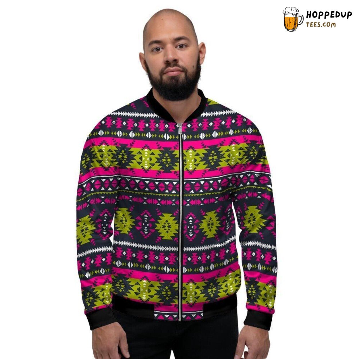 Grunge Aztec Tribal Pink Men’s Bomber Jacket Ancient Art Design Modern Twist