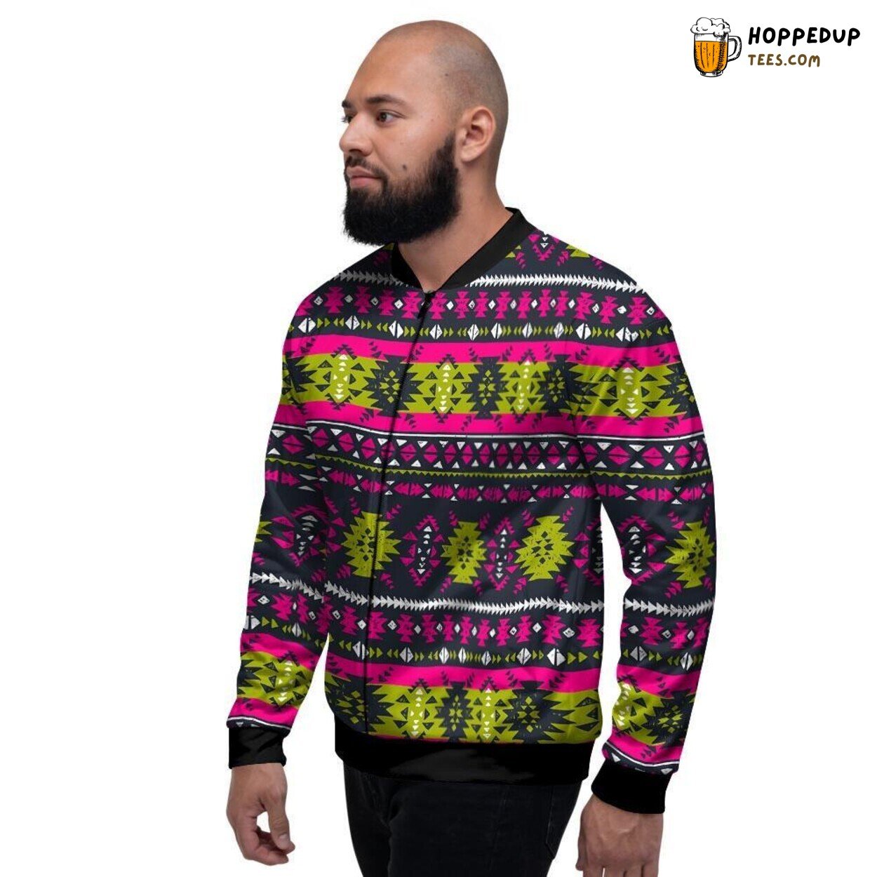 Grunge Aztec Tribal Pink Men’s Bomber Jacket Ancient Art Design Modern Twist