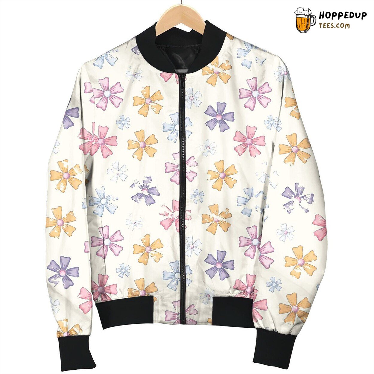 Grunge Flower Pattern Bomber Jacket