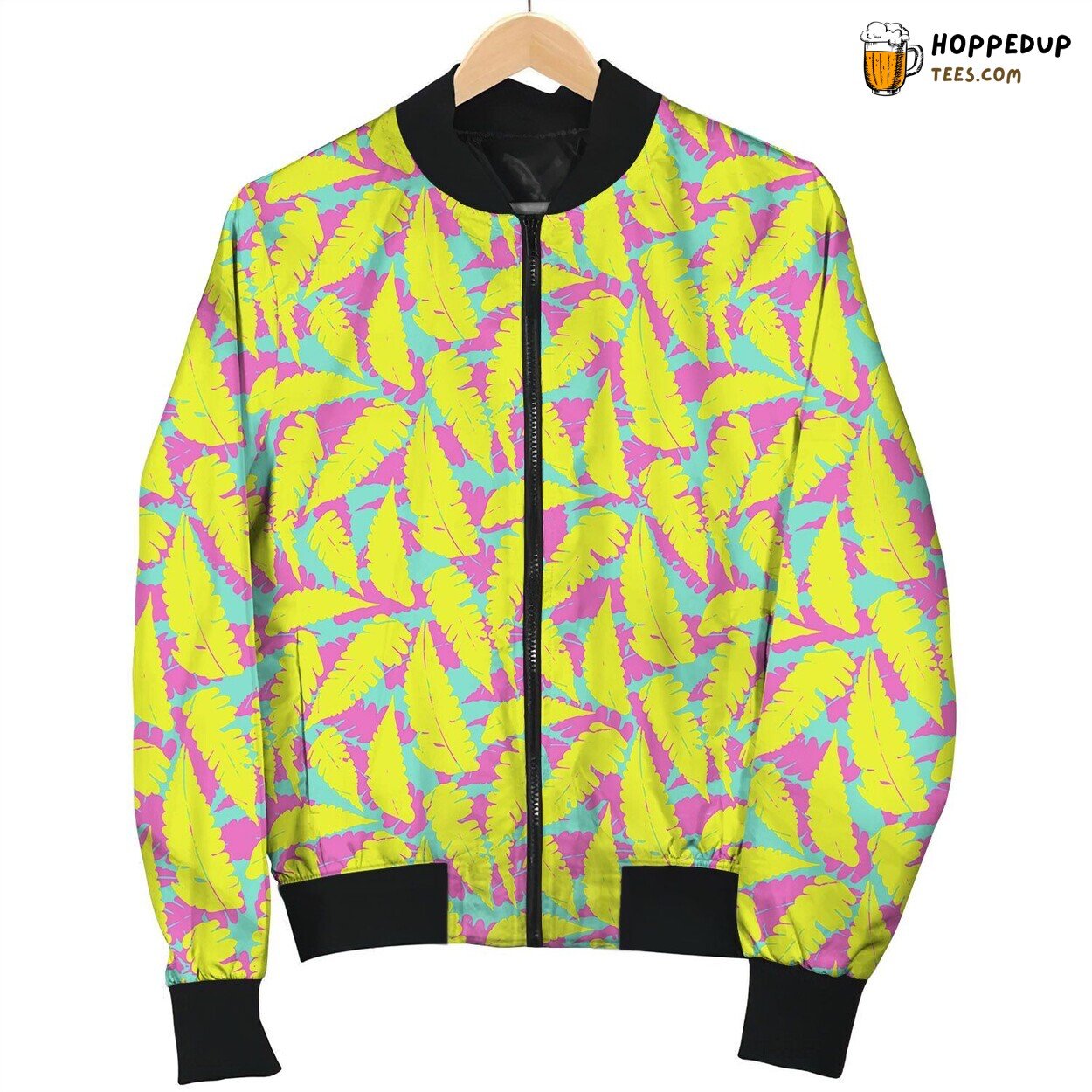 Grunge Summer Pattern With Fern Leafs Bomber Jacket