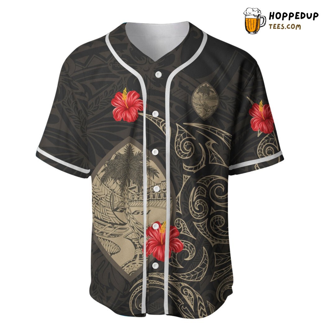 Guam Hibiscus Tattoo Island Style 3D Baseball Tee Jersey Shirt