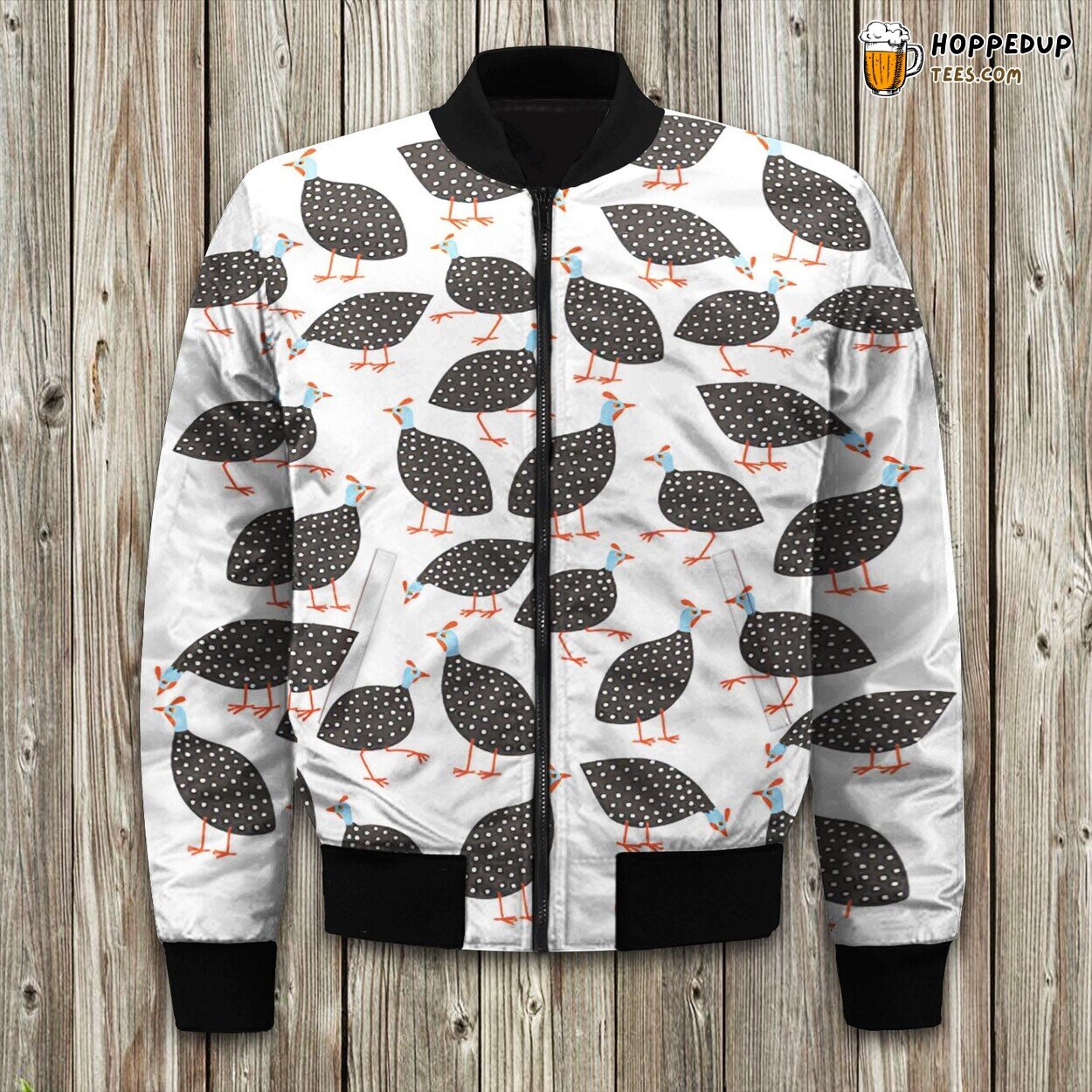 Guinea Chicken Inspired Winter Bomber Jacket Unique Feather Pattern