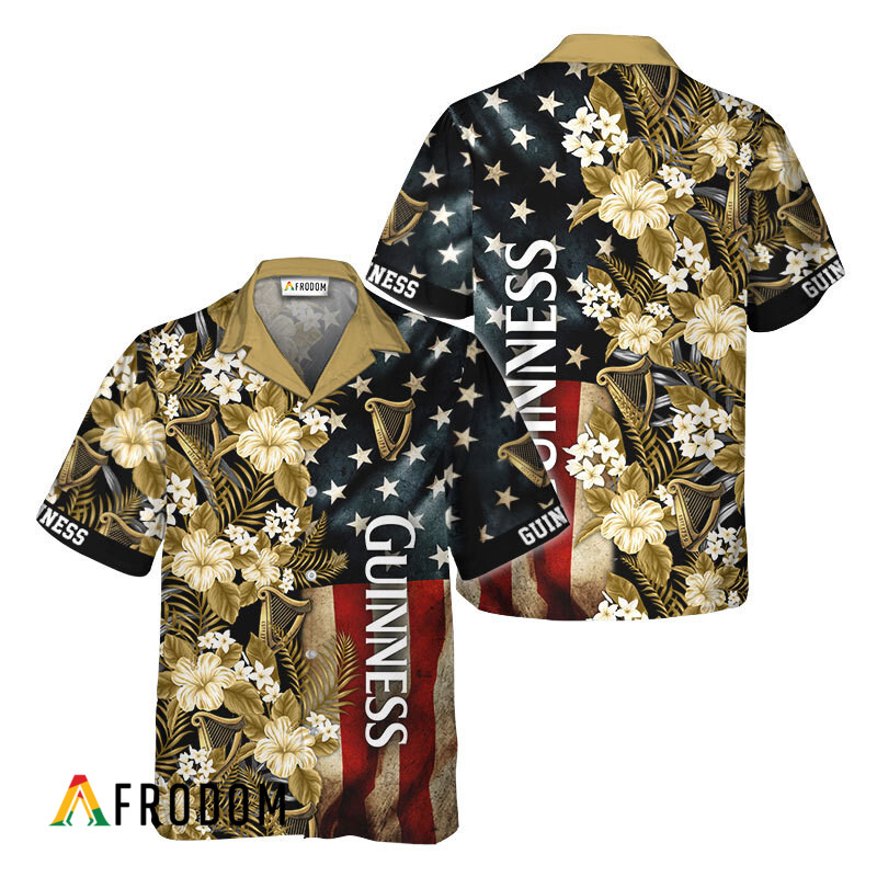 Guinness American Flag Tropical Flower Hawaiian Shirt HU