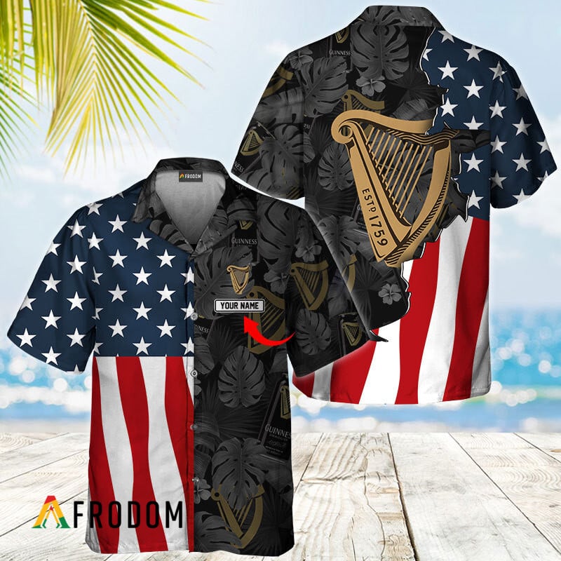 Guinness Beer American Flag Tropical Vibes Hawaiian Shirt HU