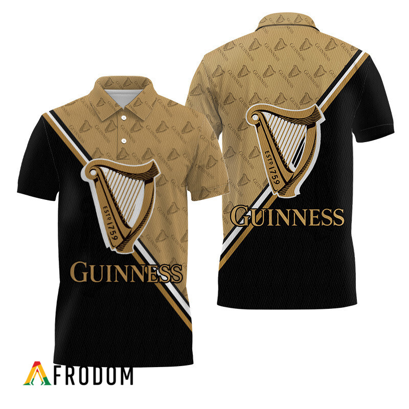 Guinness Beer Black And Beige Diagonal Polo Shirt HU