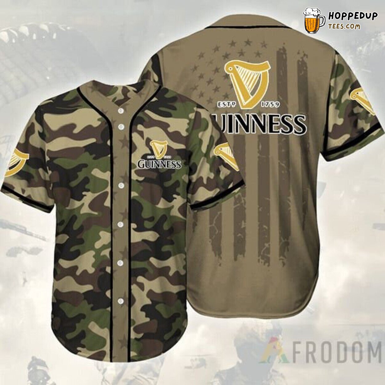 Guinness Beer Camouflage Green Brown Baseball Jersey Brewery