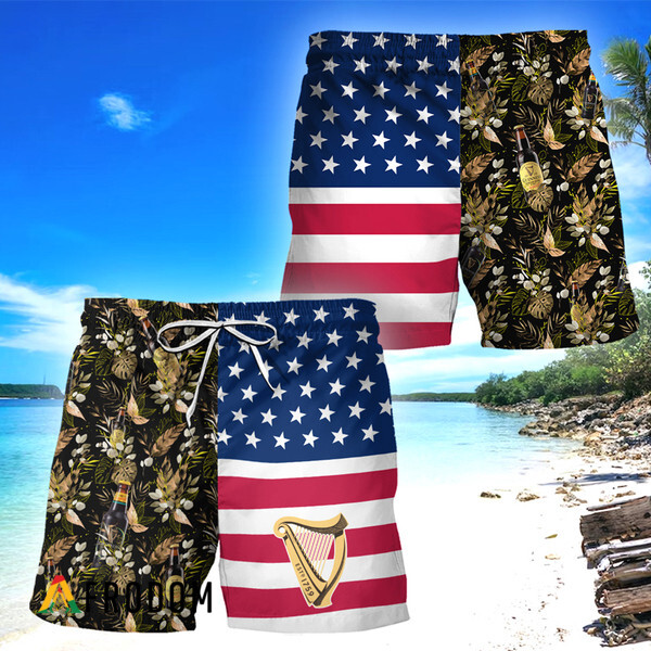 Guinness Beer Flower American Flag Hawaiian Shorts HU